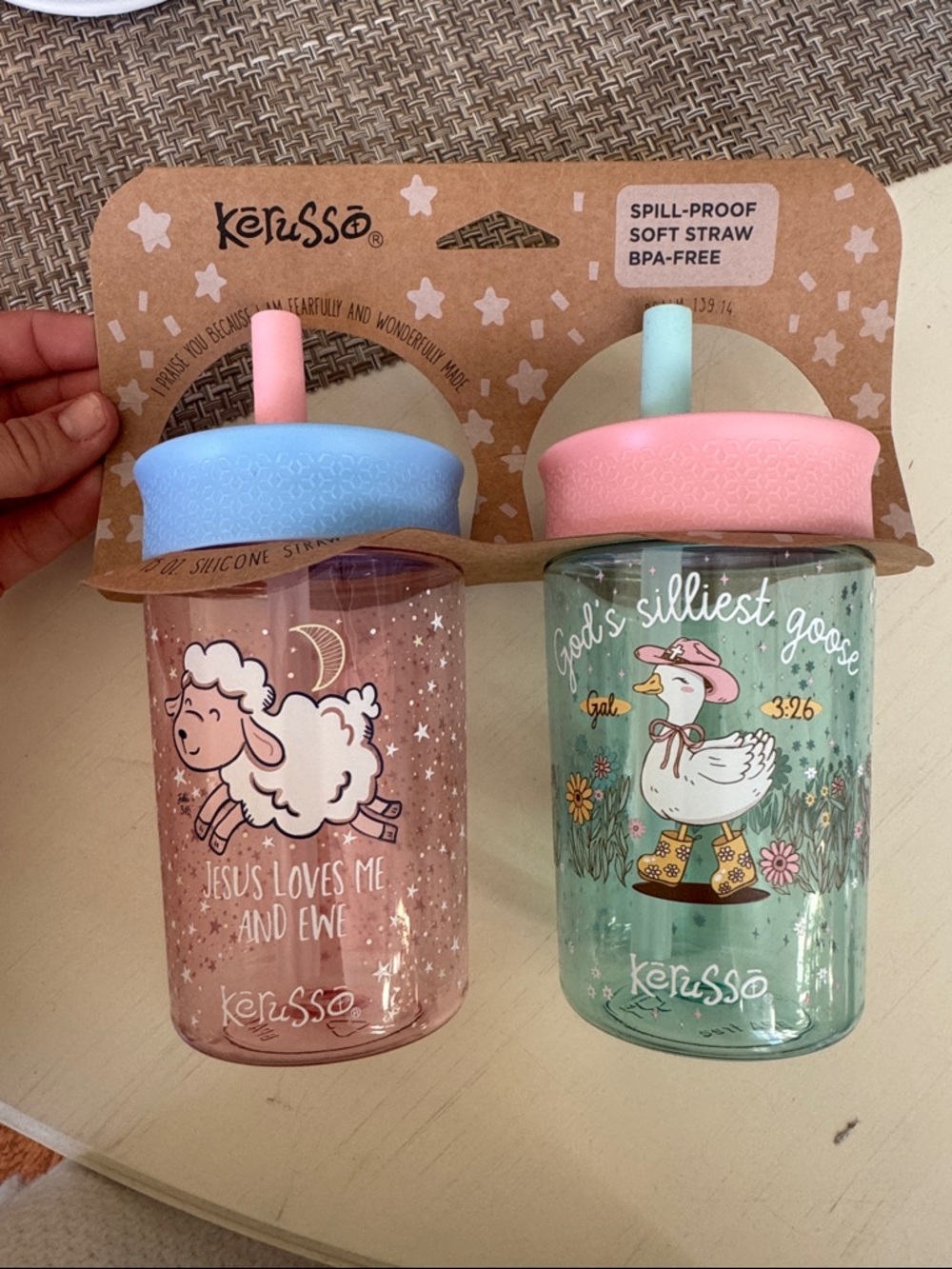 Russ Pastel Blue-Top Pink Straw Sheep Cup